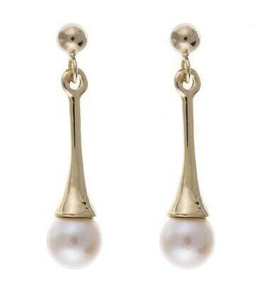9ct Yellow Gold Pearl Drop Earrings Freshwater Cultured Wedding Bridal Jewellery