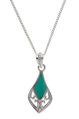 Real Turquoise Silver Pendant Necklace 925 Hallmark 18" Chain British Made