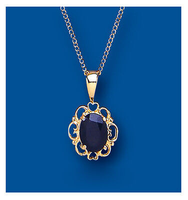 Sapphire Heart Pendant Yellow Gold Necklace Hallmarked 18" Chain British Made