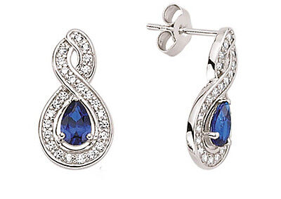 Sapphire Earrings Sterling Silver Drop Platinum Plated Twist Drops