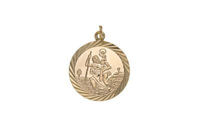 Yellow Gold St. Christopher Pendant 16mm Diamond Cut Edge Hallmarked British