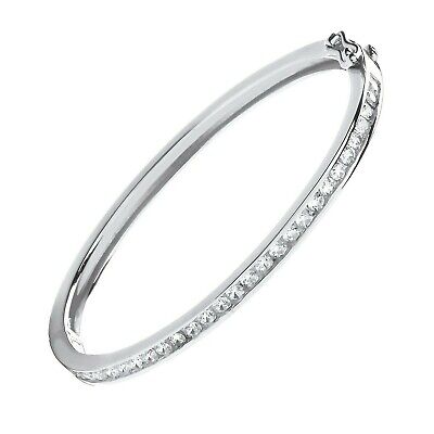Girls Silver Baby Bangle channel Set Gemstones 925 Hallmark British Made Boxed