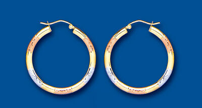 Hoop Earrings Rose White Yellow Gold Hoops Creole 30mm Hallmarked