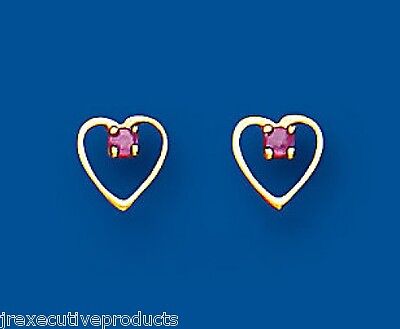 9ct Gold Ruby Heart Stud Earrings Yellow Gold July Birthstone Hallmark