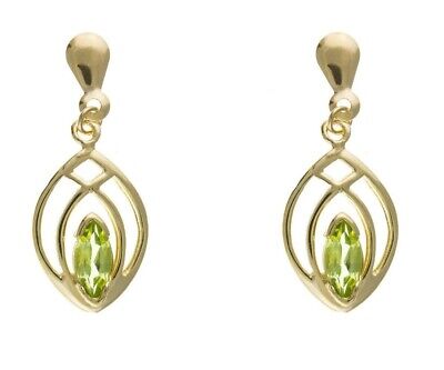 9ct Yellow Gold Peridot Drop Earrings Marquise Drops Hallmark August Birthstone