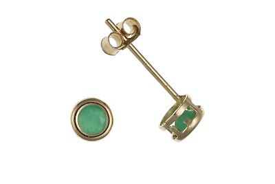 9ct Gold Emerald Earrings Solitaire Stud Yellow Gold May Birthstone Hallmark