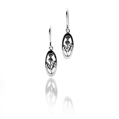 Scottish Thistle Oval Earrings Drop Sterling Silver 925 Hallmarked Drops