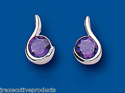 Real Amethyst Silver Earrings Stud Studs Natural Stone 925 Hallmark