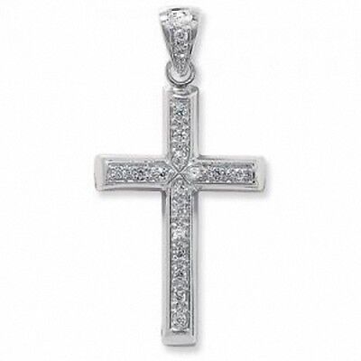 Sterling Silver Large Gemset Cucifix Cross Full Hallmark 64 x 32mm