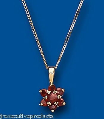 Yellow Gold Garnet Pendant Natural Stone Cluster 18" Chain Hallmarked British