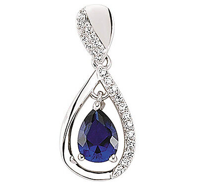 Sapphire Pendant Sapphire Necklace Pear Solid Sterling Silver Platinum Plated
