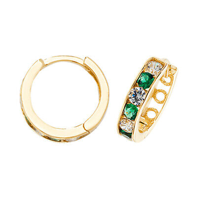 9ct Yellow Gold Emerald Hoop Earrings Huggies Hallmarked May Birthstone