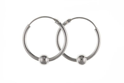 Silver Hoop Earrings Creole Sterling Silver With Bead 20mm
