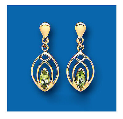 9ct Yellow Gold Peridot Drop Earrings Marquise Drops Hallmark August Birthstone