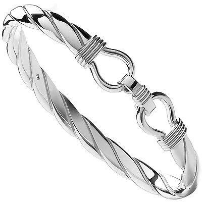 Sterling Silver Stirrup Bangle 8mm Wide Twist Mens Gents Hallmarked British Made