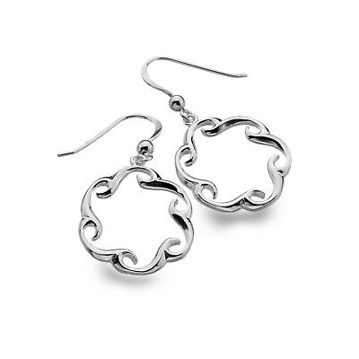 Circular Wave Drop Earrings Sterling Silver 925 Hallmarked Drops