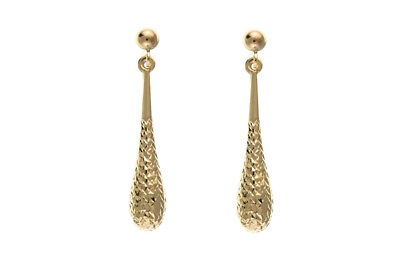 Yellow Gold Textured Bomber Drop Earrings Hallmarked Drops Dangly