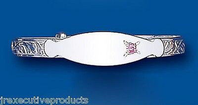 Silver Baby Bangle Pink Gemstone Identity Girls 925 Hallmark