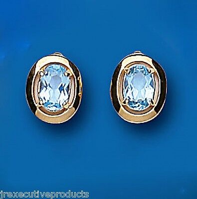 9ct Gold Blue Topaz Earrings Yellow Gold Solitaire November Birthstone Hallmark