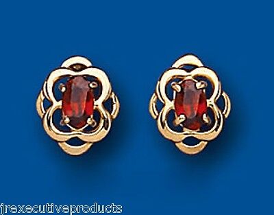 9ct Gold Garnet Celtic Earrings Oval Stud Yellow Gold January Birthstone