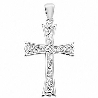 Engraved Cross Pendant Sterling Silver Cross 36 x 20mm