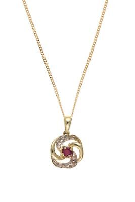 Yellow Gold Ruby Pendant Ladies Necklace Hallmarked 18" Chain British Made