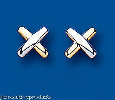 Kiss Crossover Stud Earrings 9ct Yellow and White Gold Studs British Made