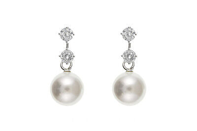 Silver Pearl Drop Earrings 925 Hallmark Drops Sparkly Gemstone