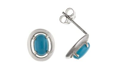 Real Turquoise Oval Earrings Solid Silver Stud Stud Real Stone 925 hallmark