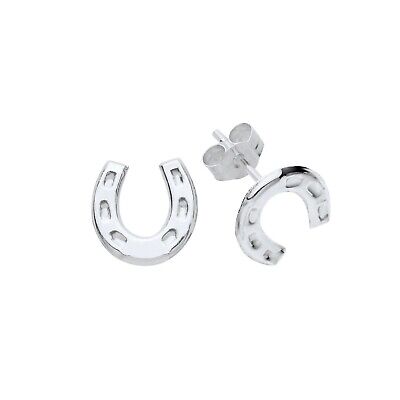 Sterling Silver Horseshoe Earrings 925 Hallmark 8mm Stud Ladies Studs Boxed New