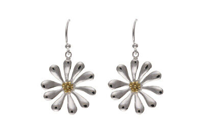 Flower Earrings Sterling Silver Drop Yellow Gold Plated Drops