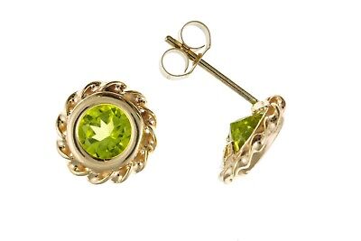 9ct Gold Peridot Stud Earrings Yellow Gold Solitaire August Birthstone Hallmark