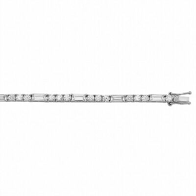 Ladies Baguette and Round Gemstone Tennis Bracelet Solid Sterling Silver