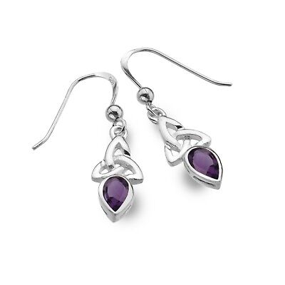 Amethyst Celtic Trinity Earrings Drop Sterling Silver 925 Hallmarked Drops