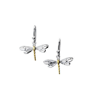 Dragonfly Earrings Sterling Silver 925 Hallmarked Gold Detail Drops