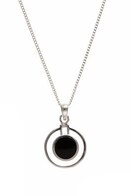 Real Onyx Silver Pendant Natural Stone Necklace 18" Chain 925 Hallmark