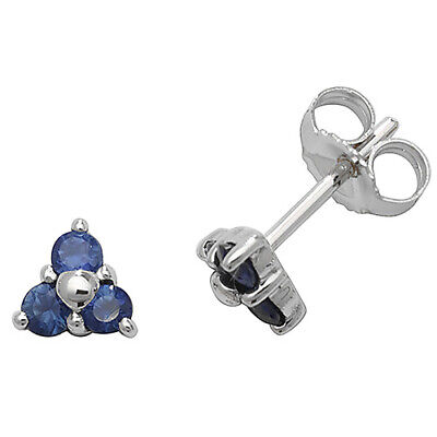 Sapphire Pendant and Earrings Set Three Stone Trilogy 9ct White Gold Hallmarked