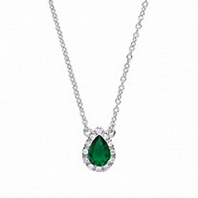 Sterling Silver Necklace With Sparkling Emerald Pear With CZ Pendant & Chain