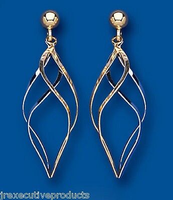 Two Colour Gold Drop Earrings 9ct Yellow and White Gold Hallmarked Drops Dangly