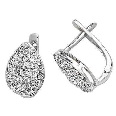 Teardrop Real Diamond Earrings 9ct White Gold Lever Back 0.50ctw