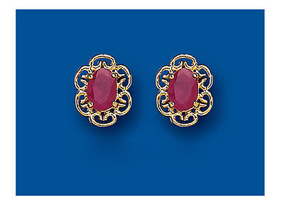 9ct Gold Ruby Stud Earrings Yellow Gold Filigree Studs July Birthstone Hallmark
