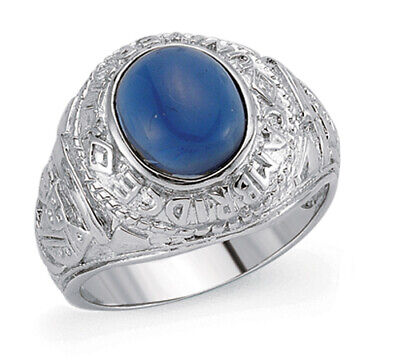 Gents College Ring With Sapphire Centre Stone Solid Sterling Silver Sizes T - Y