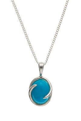 Sterling Silver Turquoise Pendant Oval Solitaire 18" Chain 925 Hallmark British