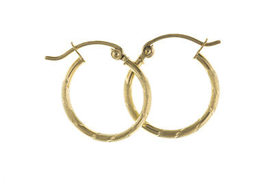 Hoop Earrings Yellow Gold Creole Diamond Cut 15mm Hallmarked