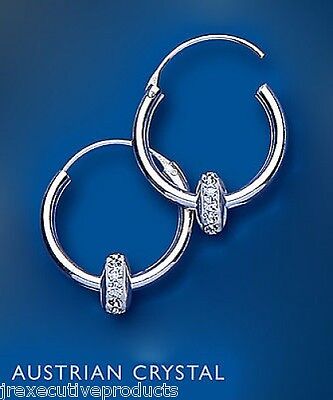 Silver Beaded Hoop Earrings Crystal Creole 925 hallmark 18mm Diameter