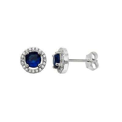 Sapphire Halo Stud Earrings Sterling Silver Studs British Made 925 Hallmark