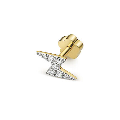 Diamond Lightening Bolt Cartilage Stud Ear Yellow Gold Premium Diamond