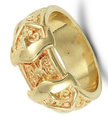 Gents Double Buckle Ring Solid Yellow Gold Hallmarked British Made Men's Band