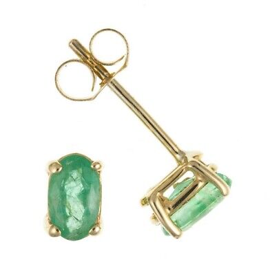 9ct Gold Emerald Earrings Oval Soliitaire Stud May Birthstone Hallmarked