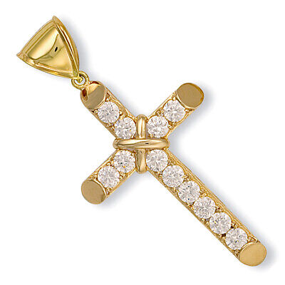 Large Yellow Gold Cross Pendant Gemstone Hallmarked British Made 6 grams